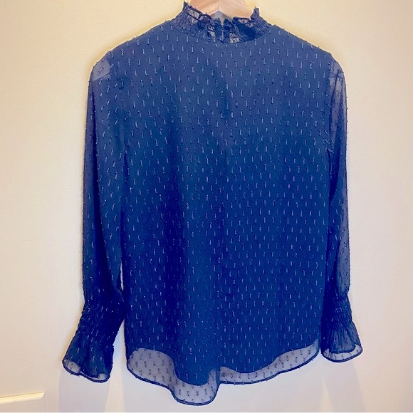 COPY - Ann Taylor Navy petite high neck long sleeve blouse S - Picture 1 of 10